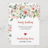 赤面ピンクのフローラ家族の伝統ベビーシャワー 案内状 (正面/裏面)