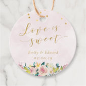 赤面ピンクのフローラ愛はスウィート結婚のラウンド フェイバータグ (正面)