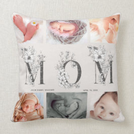 赤面ピンクのフローラ手紙ママ6 Photo Mother's Day クッション