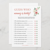 赤面ピンクのフローラ推測誰が赤ちゃんシャワーのゲームカード 招待状 (正面/裏面)