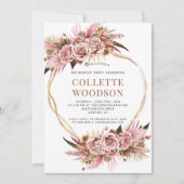 赤面ピンクのフローラ水の色の退職パーティー 招待状 (正面)
