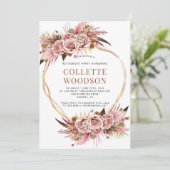 赤面ピンクのフローラ水の色の退職パーティー 招待状 (スタンド正面)