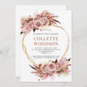 赤面ピンクのフローラ水の色の退職パーティー 招待状 (正面/裏面)