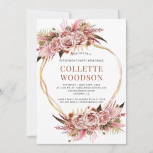 赤面ピンクのフローラ水の色の退職パーティー 招待状