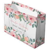 赤面ピンクのフローラ牡丹の赤ちゃんシャワー抱き枕 ラージペーパーバッグ (正面アングル)