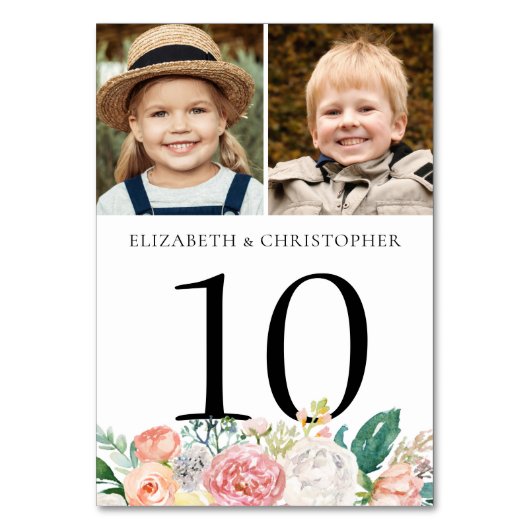 赤面ピンクのフローラ結婚写真のテーブル番号記号 テーブルナンバー (正面)