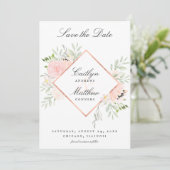 赤面ピンクのフローラ結婚式の日付を保存 セーブザデート (スタンド正面)