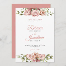 赤面ピンクのフローラ結婚式の日付を保存 招待状