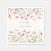 赤面ピンクのフローラ結婚野花 スタンダードカクテルナプキン (正面)