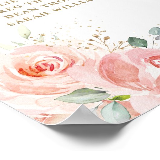 赤面ピンクのフローラ結婚金ゴールドのシーティングチャート記号 ポスター (角)