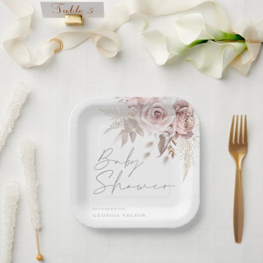 赤面ピンクのフローラ美しい赤ちゃんシャワー ペーパープレート (ウェディング)