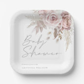 赤面ピンクのフローラ美しい赤ちゃんシャワー ペーパープレート (正面)