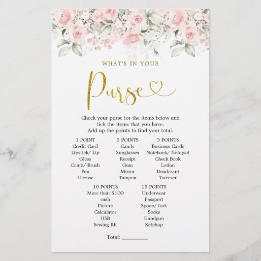 赤面ピンクのフローラ赤ちゃんシャワーあなたの財布の中に何 (正面)