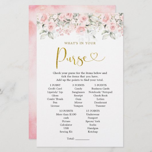 赤面ピンクのフローラ赤ちゃんシャワーあなたの財布の中に何 (正面/裏面)