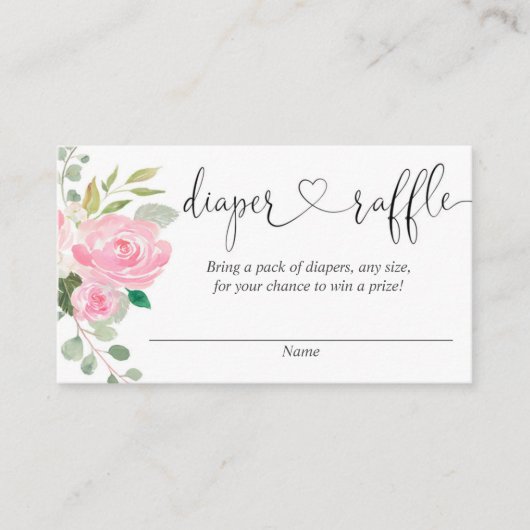 赤面ピンクのフローラ赤ちゃんシャワーおむつラッフルカード エンクロージャーカード (正面)