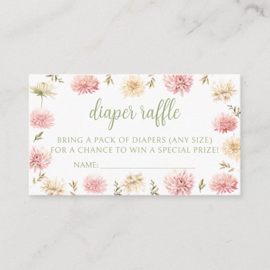 赤面ピンクのフローラ赤ちゃんシャワーおむつラッフルカード エンクロージャーカード (正面)