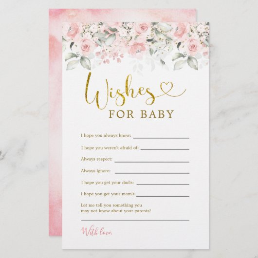 赤面ピンクのフローラ赤ちゃんシャワーの願いベビー (正面/裏面)