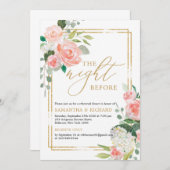 赤面ピンクのフローラ金ゴールドは前夜の幾何学的 招待状 (正面/裏面)