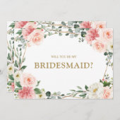 赤面ピンクのフローラ金ゴールドは私の花嫁になる 招待状 (正面/裏面)