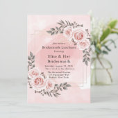 赤面ピンクのフローラ金ゴールドクリスタルブリデスメイドランチ 招待状 (スタンド正面)