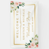 赤面ピンクのフローラ金ゴールドフレームウェディングパーティー 横断幕 (縦)