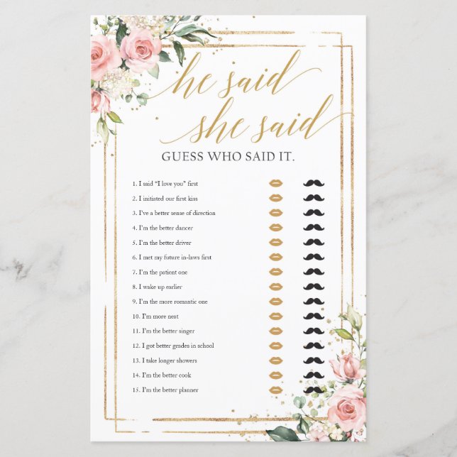赤面ピンクのフローラ金ゴールドフレーム彼は彼女はゲームを言った (正面)