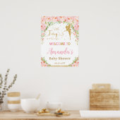赤面ピンクのフローラ金ゴールド妖精ベイビーシャワーへようこそ ポスター (キッチン)