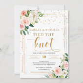 赤面ピンクのフローラ金ゴールド幾何学的に結び目 招待状 (正面)