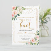 赤面ピンクのフローラ金ゴールド幾何学的に結び目 招待状 (スタンド正面)