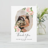 赤面ピンクのフローラ金ゴールド幾何学的結婚写真 サンキューカード (スタンド正面)