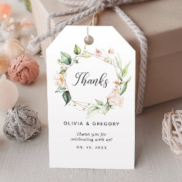 赤面ピンクのフローラ金ゴールド幾何学的結婚枠 ギフトタグ