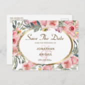 赤面ピンクのフローラ金ゴールド結婚フレーム救のDave 案内ポストカード (正面/裏面)