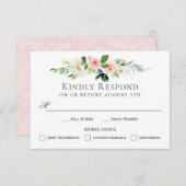 赤面ピンクのフローラRSVPカードとEntreeの選択肢 招待状 (正面/裏面)