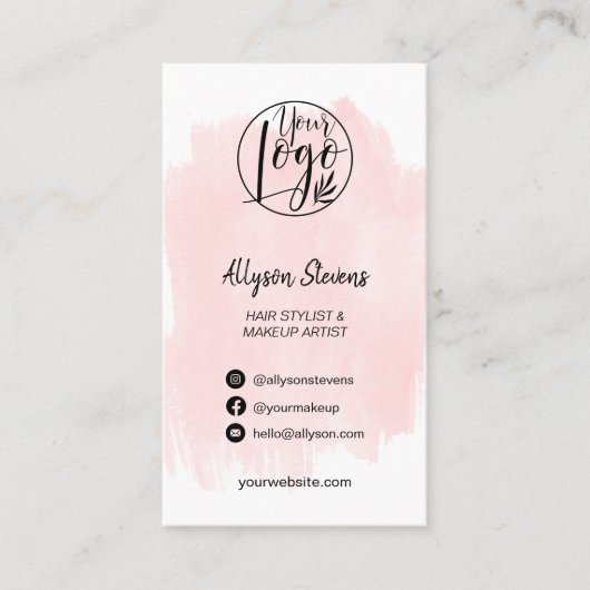 赤面ピンクのブラシヘアメイクアップフォトロゴqrコード 名刺 (正面)