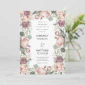赤面ピンクのブルゴーニュのミントピーニー結婚フローラ 招待状 (スタンド正面)