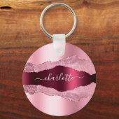 赤面ピンクのブルゴーニュ金属のアゲート大理石名 キーホルダー (正面)