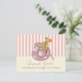 赤面ピンクのベビーアニマルベビーシャワーありがとう ポストカード (スタンド正面)