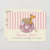 赤面ピンクのベビーアニマルベビーシャワーありがとう ポストカード (正面/裏面)