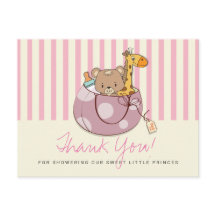 赤面ピンクのベビーアニマルベビーシャワーありがとう