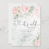 赤面ピンクのベビー外のベビーシャワーが冷たい 招待状 (正面)