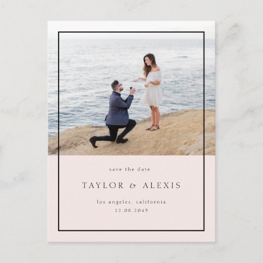 赤面ピンクのミニマリストフレーム写真の保存日付 ポストカード (正面)