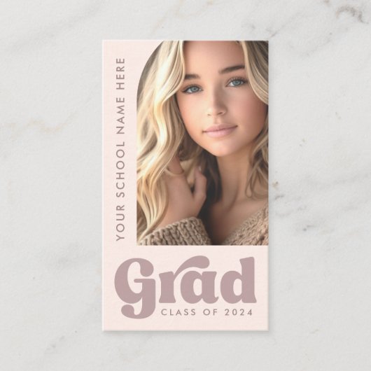赤面ピンクのレトロ卒業生の卒業写真 名刺 (正面)