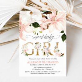 赤面ピンクのレースのバーラップフローラ女の子ベビーシャワー 招待状