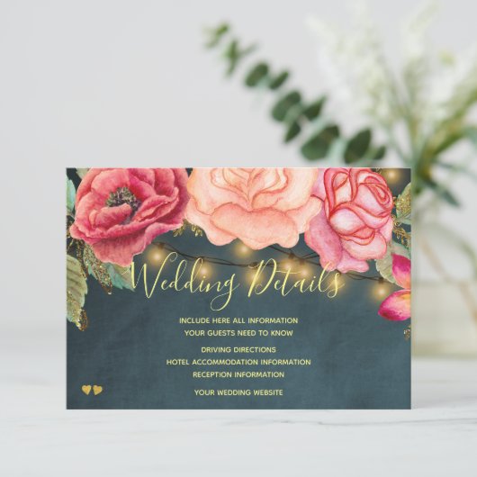 赤面ピンクのロマンチック結婚バラのゲスト詳細 エンクロージャーカード (スタンド正面)