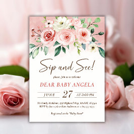 赤面ピンクのローズウォーター色それが女の子のsipと見る 招待状