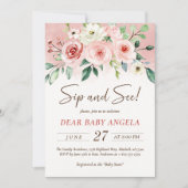 赤面ピンクのローズウォーター色それが女の子のsipと見る 招待状 (正面)