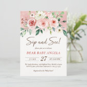 赤面ピンクのローズウォーター色それが女の子のsipと見る 招待状 (スタンド正面)