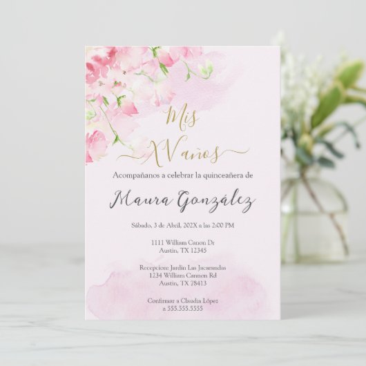 赤面ピンクのローズキンセアニラの招待 招待状 (スタンド正面)