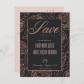 赤面ピンクのローズ金ゴールドブラック救フローラOUR DATE 案内ポストカード (正面/裏面)