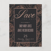 赤面ピンクのローズ金ゴールドブラック救フローラOUR DATE 案内ポストカード (正面)